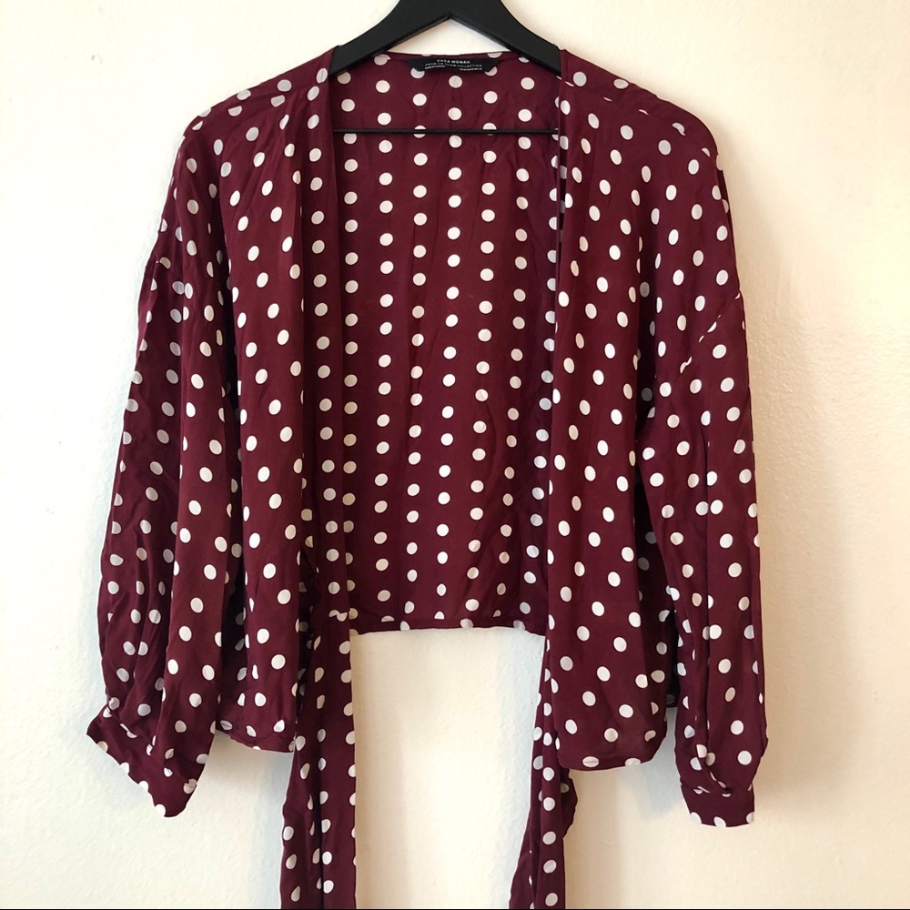 Zara Burgundy Polka Dot Tie Wrap Top